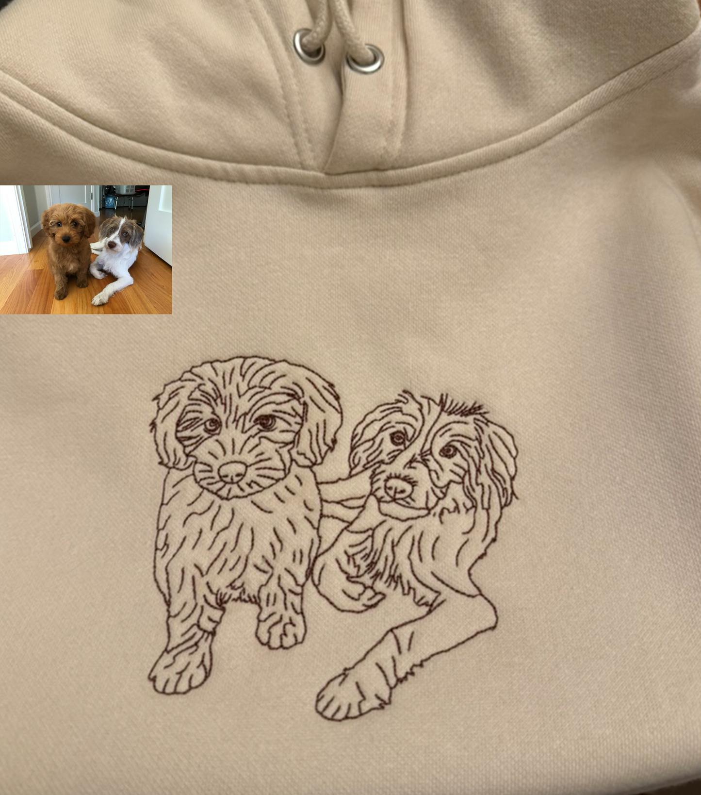 Custom Hoodie Front Chest Line Art Embroidery